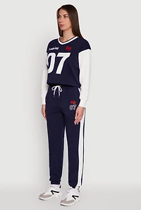 Womens Graphic Varsity Stripe Pull Over Sweatshirt, Multi, Size S