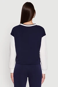 Womens Graphic Varsity Stripe Pull Over Sweatshirt, Multi, Size S