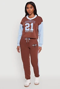 Womens Graphic Varsity Stripe Pull Over Sweatshirt, Brown, Size S