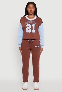 Womens Graphic Varsity Stripe Pull Over Sweatshirt, Brown, Size S