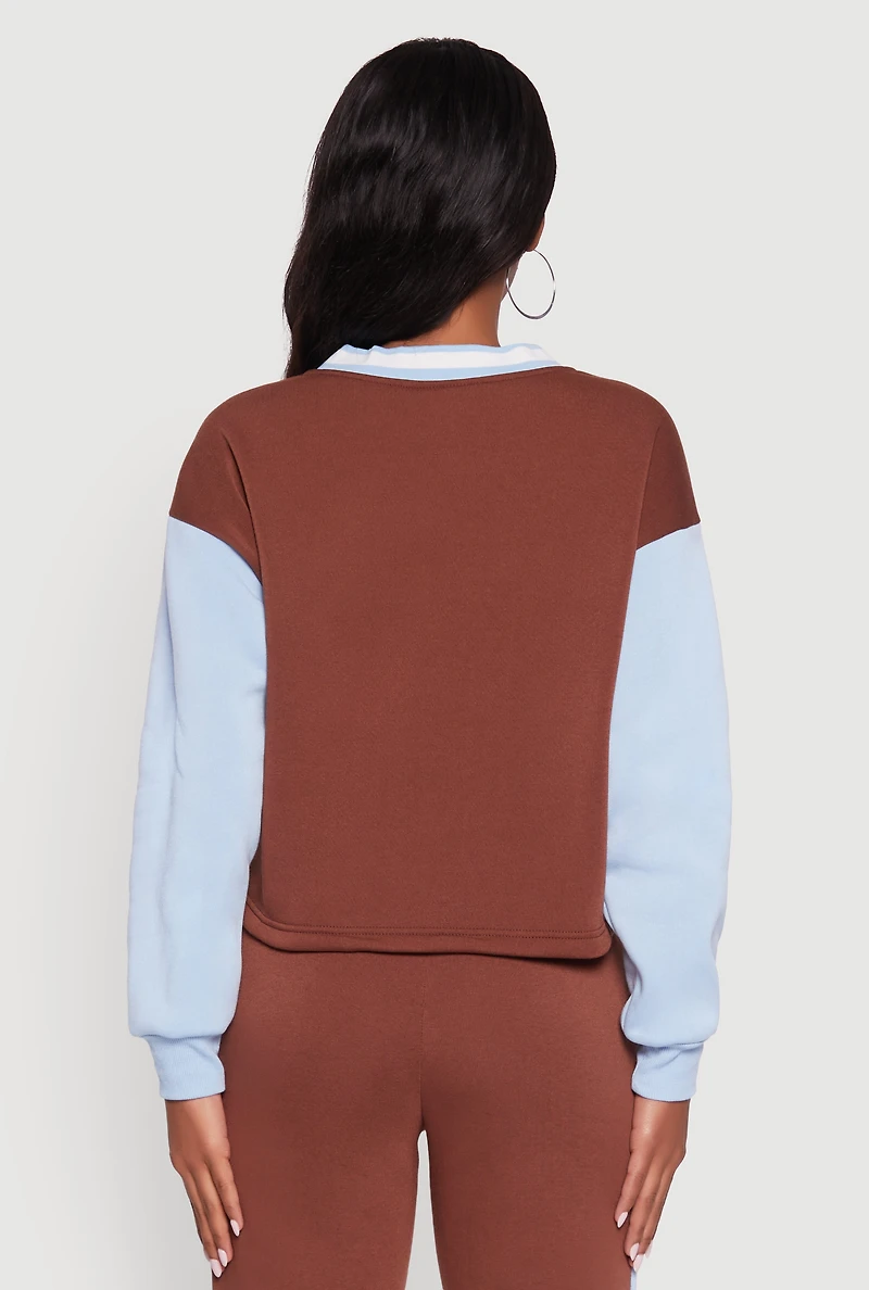 Womens Graphic Varsity Stripe Pull Over Sweatshirt,