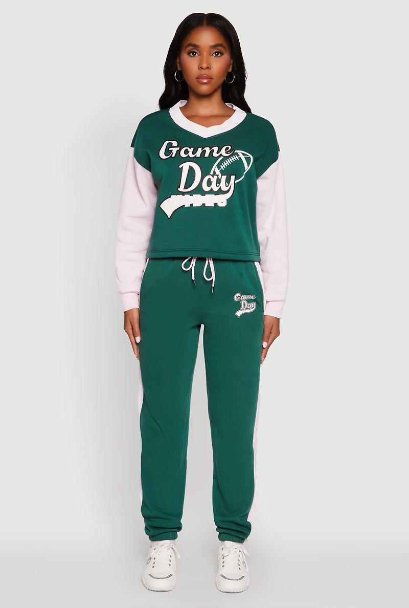 Womens Game Day Graphic Side Stripe Sweatpants, Green, Size M