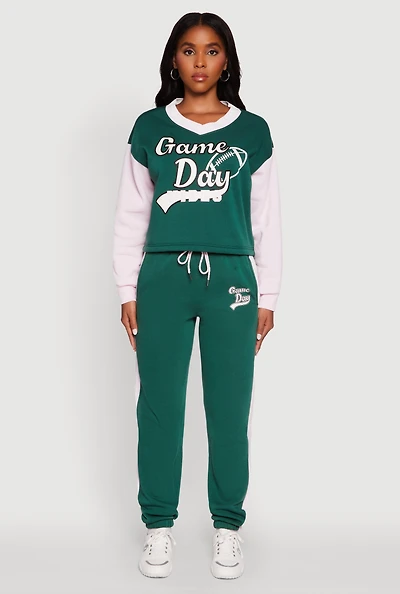 Womens Game Day Graphic Side Stripe Sweatpants, Green, Size M