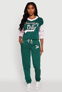 Womens Game Day Graphic Side Stripe Sweatpants, Green, Size M
