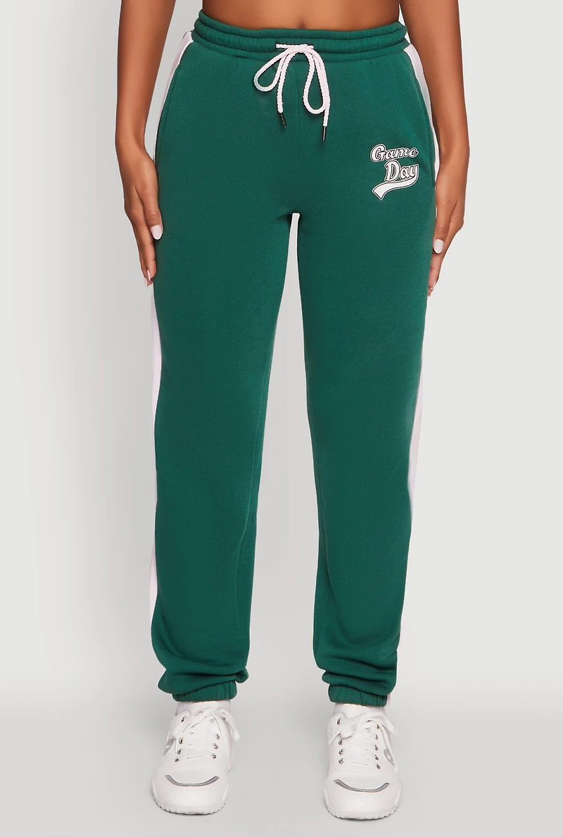 Womens Game Day Graphic Side Stripe Sweatpants, Green, Size M