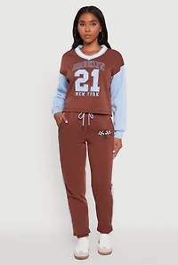 Womens Graphic Side Stripe Tapered Leg Sweatpants, Brown, Size S