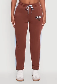 Womens Graphic Side Stripe Tapered Leg Sweatpants, Brown, Size S