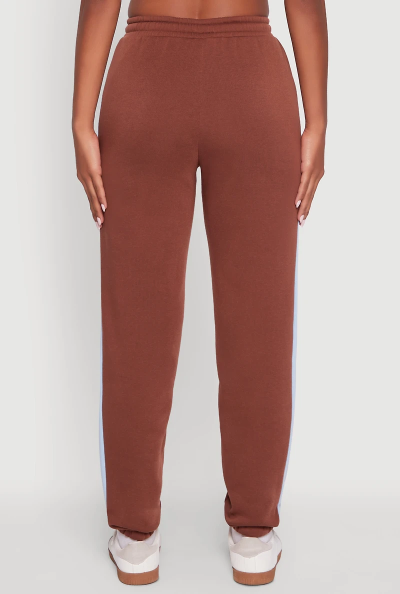 Womens Graphic Side Stripe Tapered Leg Sweatpants, Brown, Size S