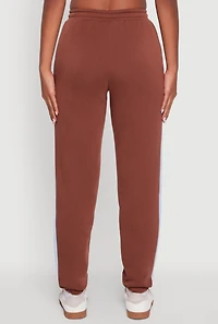Womens Graphic Side Stripe Tapered Leg Sweatpants, Brown, Size S