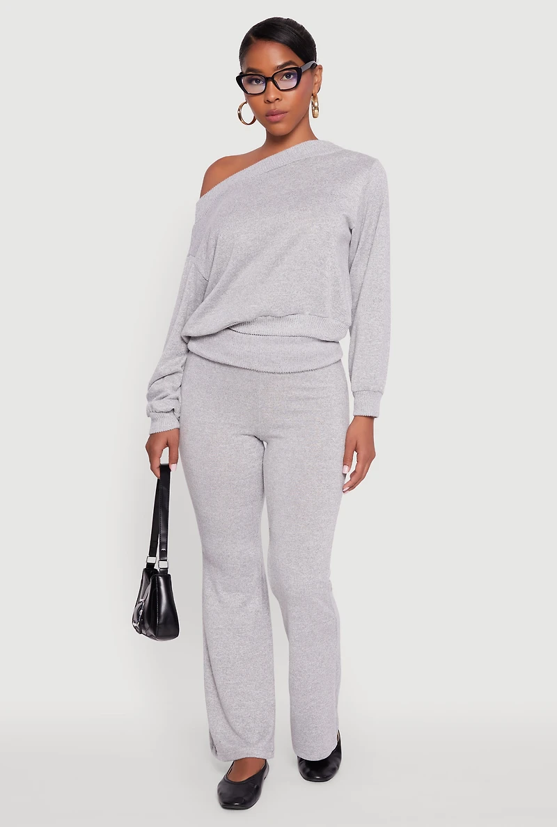 Brushed Knit Fold Over Flare Pants
