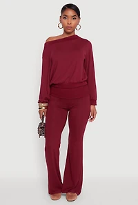 Womens Brushed Knit Fold Over Flare Pants,
