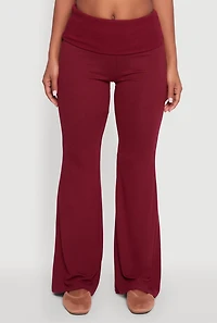 Womens Brushed Knit Fold Over Flare Pants,