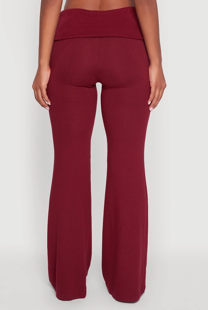 Womens Brushed Knit Fold Over Flare Pants,