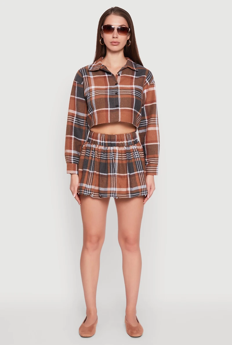 Womens High Waisted Plaid Flannel Mini Skater Skirt,