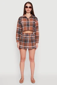 Womens High Waisted Plaid Flannel Mini Skater Skirt,