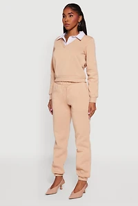 Womens Color Block Layered Look Sweatshirt, Beige,