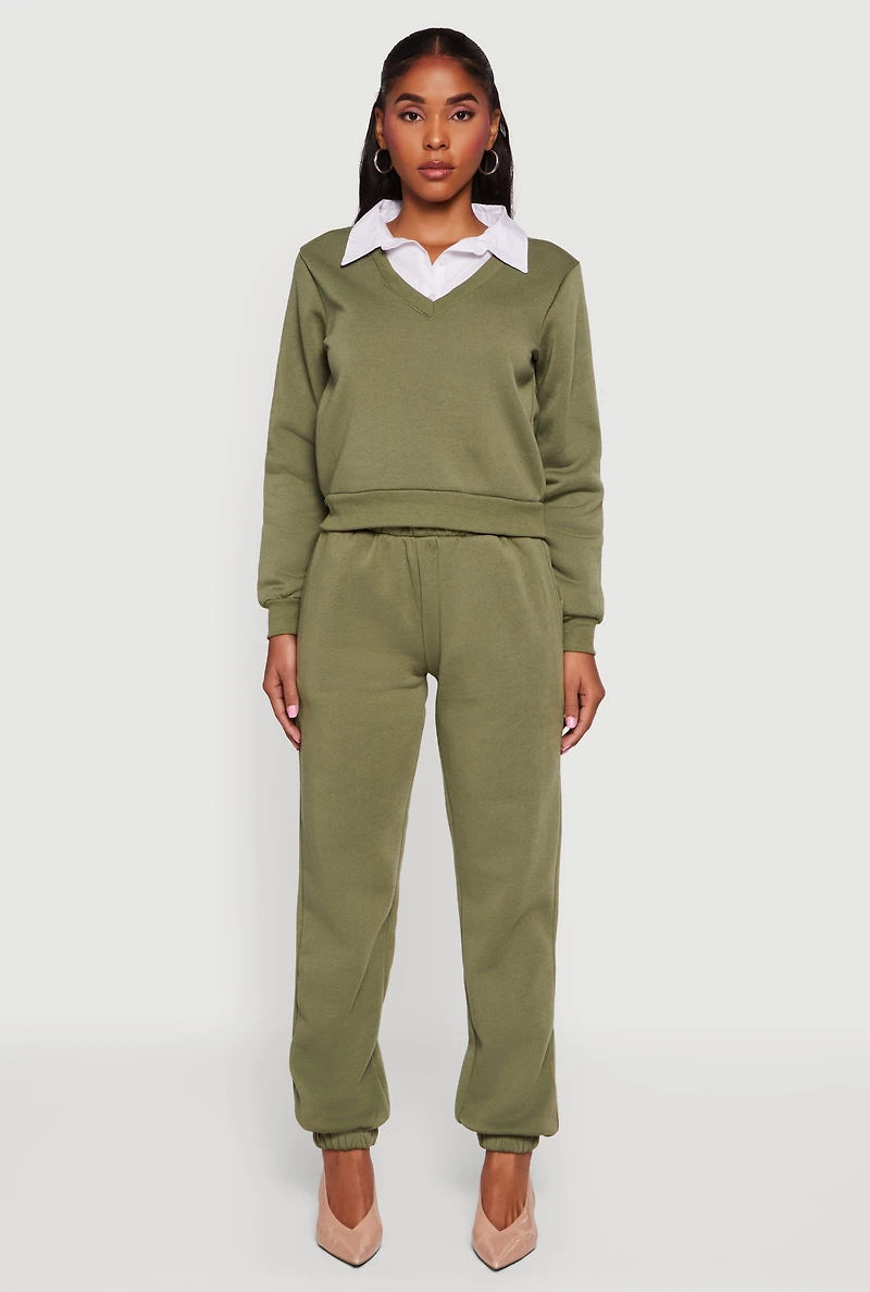 Fleece Contrast Waistband Pants