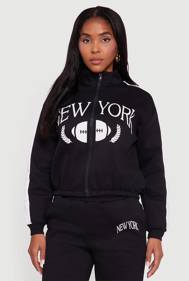 Womens Side Stripe Zip Front Graphic Sweatshirt,