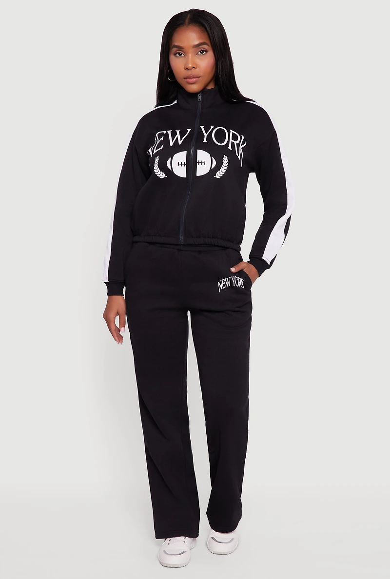 Womens Side Stripe Zip Front Graphic Sweatshirt,