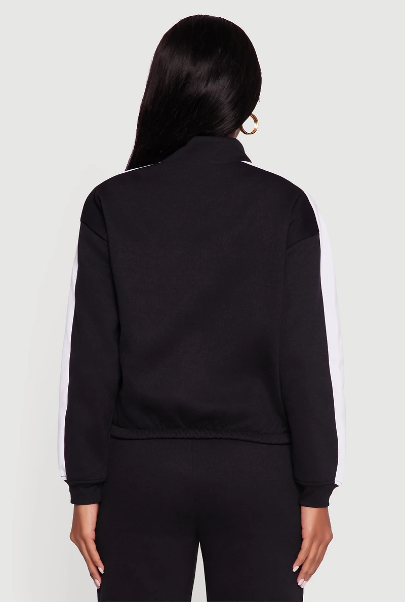 Womens Side Stripe Zip Front Graphic Sweatshirt,
