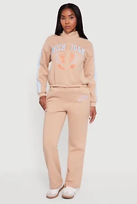 Womens Side Stripe Zip Front Graphic Sweatshirt, Beige, Size S