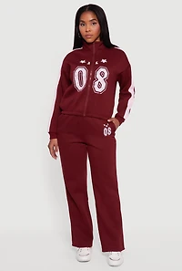 Womens Side Stripe Zip Front Graphic Sweatshirt, Burgundy, Size S