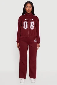 Womens Side Stripe Zip Front Graphic Sweatshirt, Burgundy, Size M