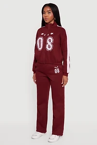Womens Side Stripe Zip Front Graphic Sweatshirt, Burgundy, Size S