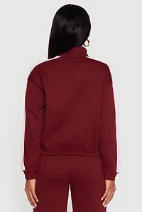 Womens Side Stripe Zip Front Graphic Sweatshirt, Burgundy, Size M
