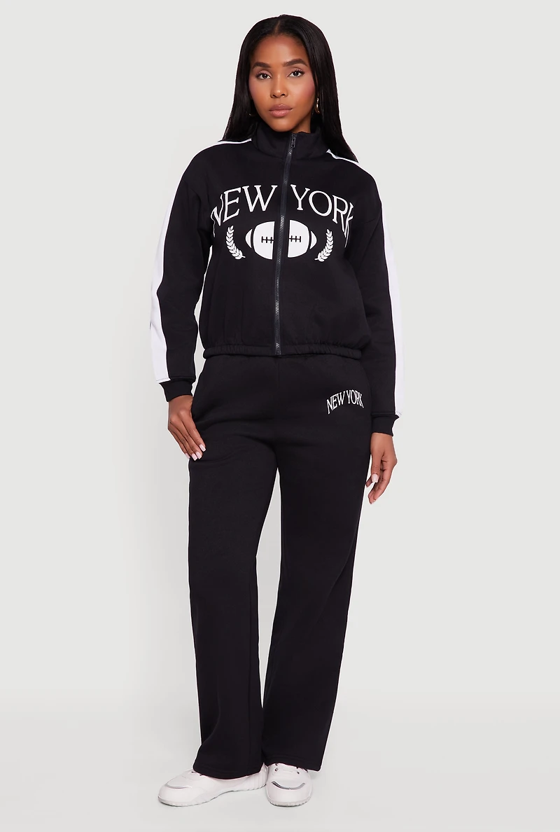 Womens High Waisted Destination Graphic Sweatpants, Black, Size M
