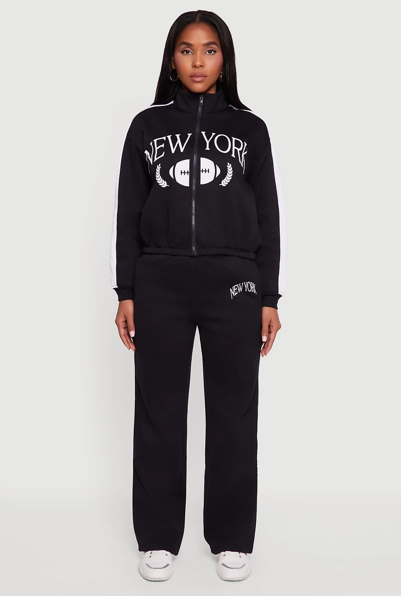 Womens High Waisted Destination Graphic Sweatpants, Black, Size M