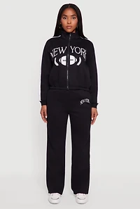 Womens High Waisted Destination Graphic Sweatpants, Black, Size S