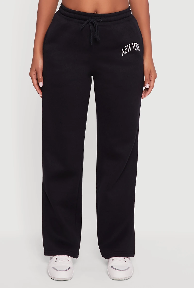 Womens High Waisted Destination Graphic Sweatpants, Black, Size M