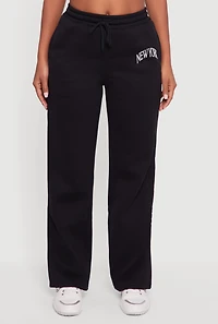 Womens High Waisted Destination Graphic Sweatpants, Black, Size M