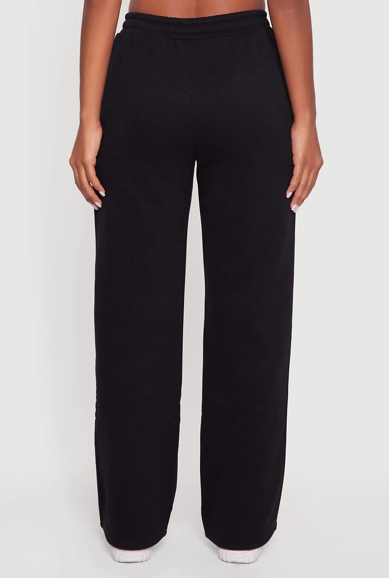 Womens High Waisted Destination Graphic Sweatpants, Black, Size M