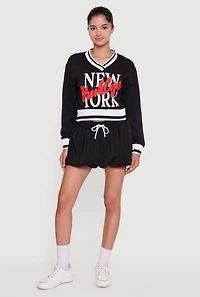 Womens Graphic Print Contrast Trim Crop Sweatshirt,