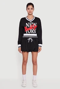 Womens Graphic Print Contrast Trim Crop Sweatshirt, Black, Size L