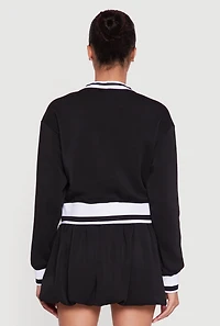 Womens Graphic Print Contrast Trim Crop Sweatshirt, Black, Size L