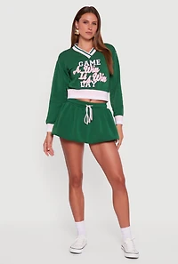 Womens Graphic Print Contrast Trim Crop Sweatshirt, Green,