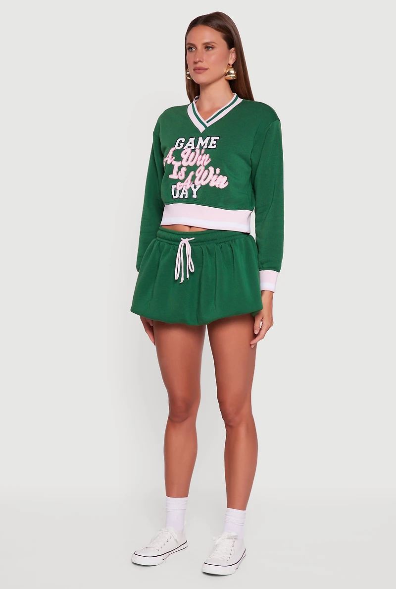 Womens Graphic Print Contrast Trim Crop Sweatshirt, Green,