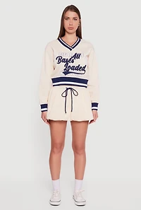 Womens Graphic Print Contrast Trim Crop Sweatshirt, Beige,