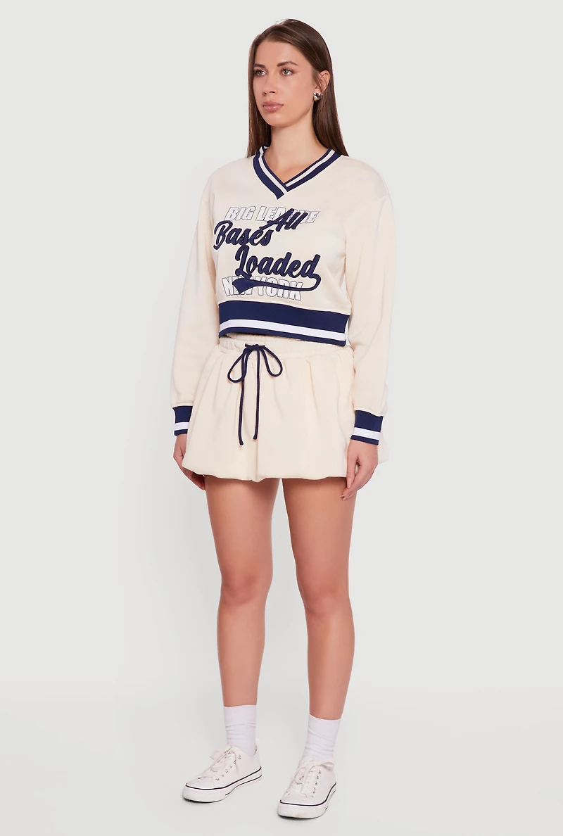 Womens Graphic Print Contrast Trim Crop Sweatshirt, Beige,