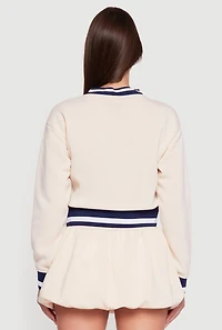 Womens Graphic Print Contrast Trim Crop Sweatshirt, Beige,