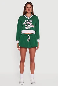 Womens Fleece Lined Drawstring Waist Bubble Skort, Green, Size L