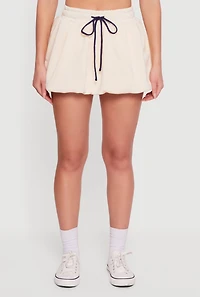 Womens Fleece Lined Drawstring Waist Bubble Skort, Khaki,