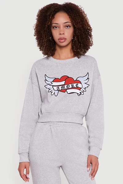 Graphic Print Fleece Lined Pullover Sweatshirt