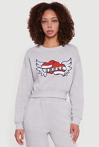Graphic Print Fleece Lined Pullover Sweatshirt