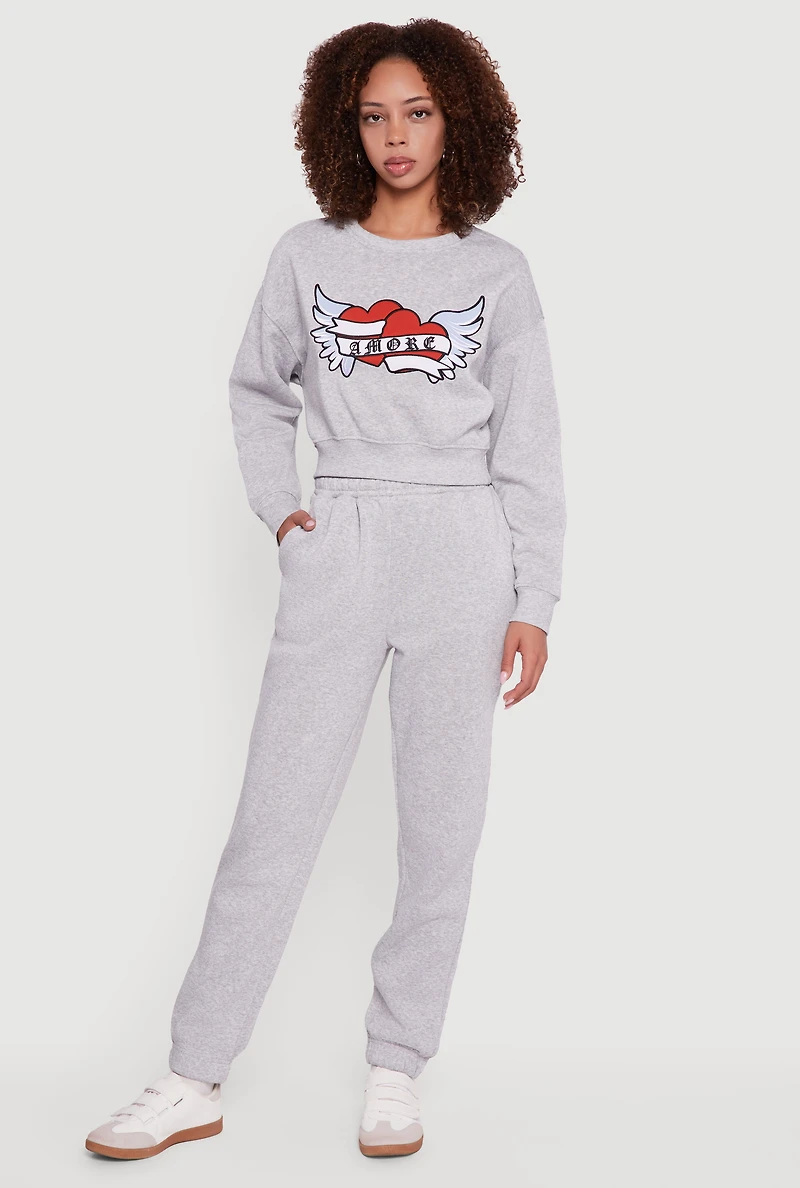 Graphic Print Fleece Lined Pullover Sweatshirt