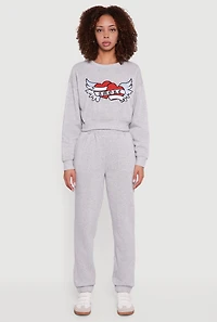 Womens Graphic Print Fleece Lined Pullover Sweatshirt, XL