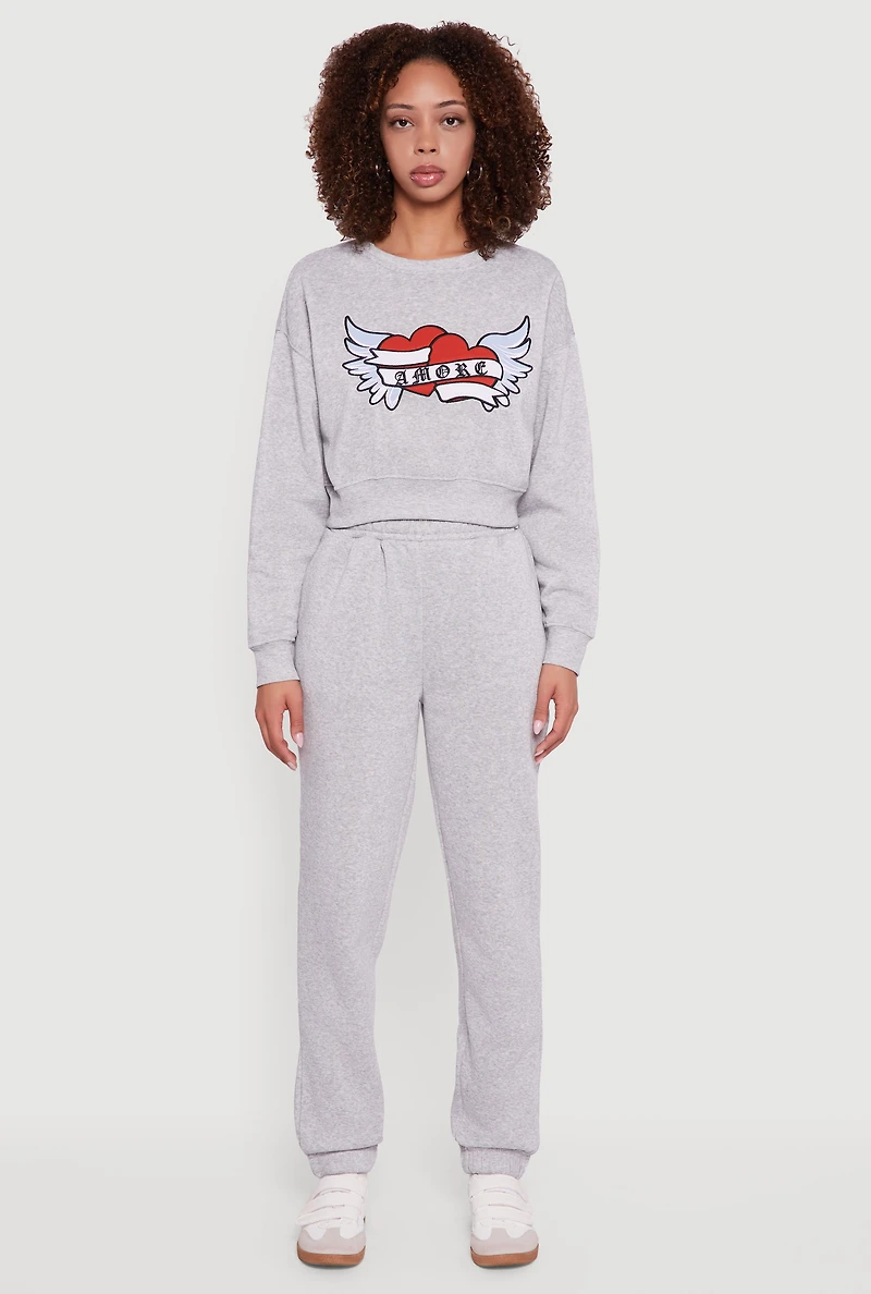 Graphic Print Fleece Lined Pullover Sweatshirt